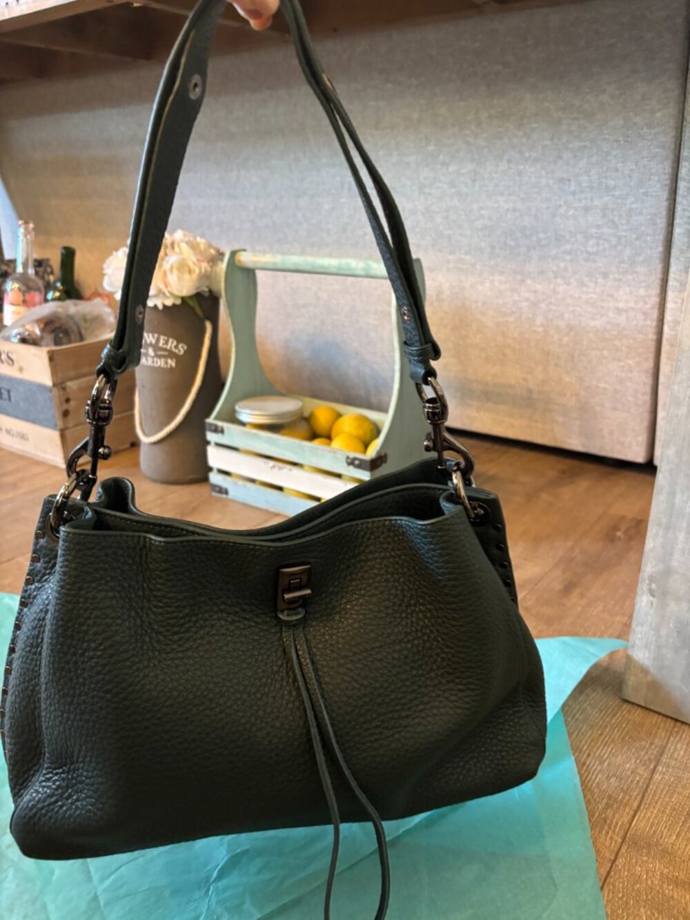 Rebecca Minkoff Darren medium studded leather shoulder bag in deep jade - Picture 6 of 8